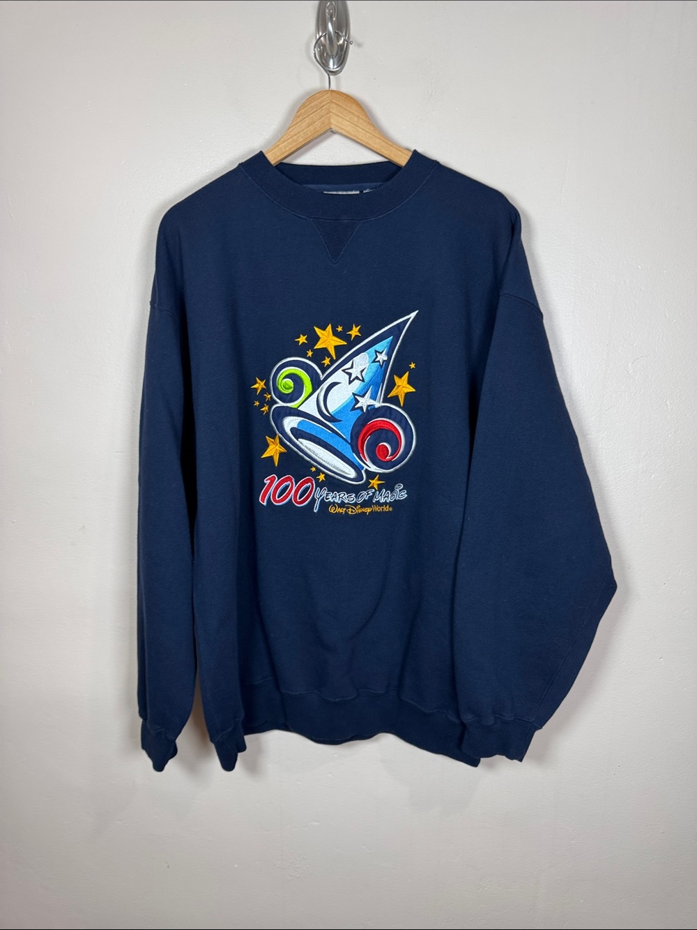 Disney World Navy Crewneck Sweatshirt Sorcerer Hat 100 Years Magic XL Mickey